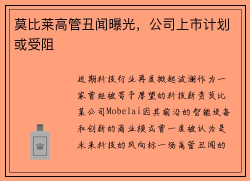 莫比莱高管丑闻曝光，公司上市计划或受阻